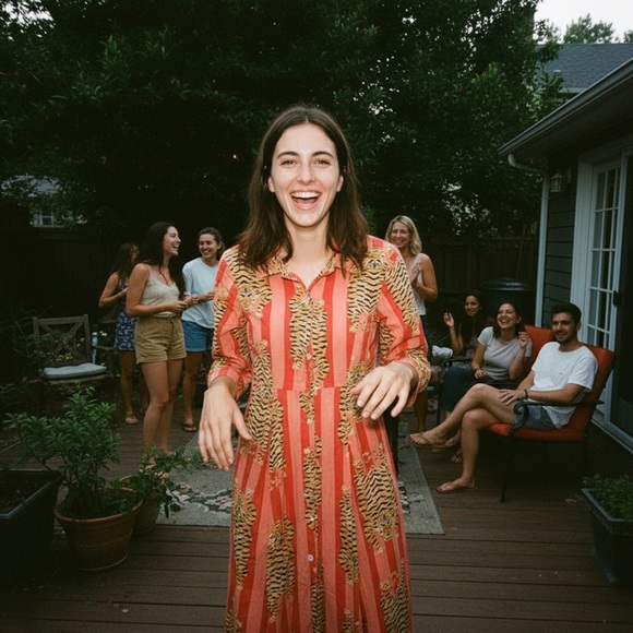 🐅 Guadalupe Design Tiger Block-Print Midi Dress – Size S - Picture 10 of 12